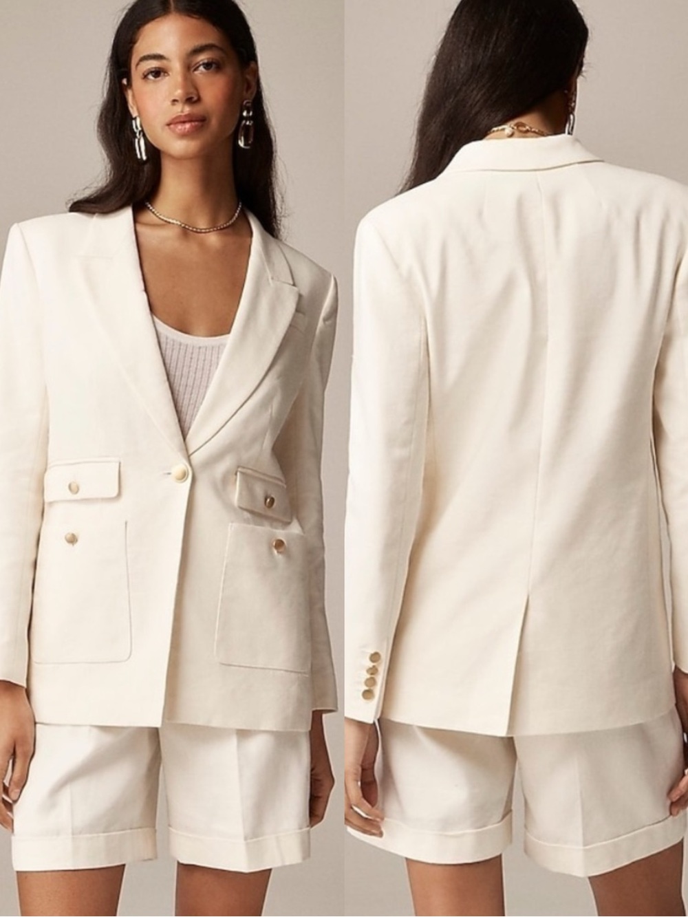 J Crew Linen Stretch Vivienne Cream White Blazer